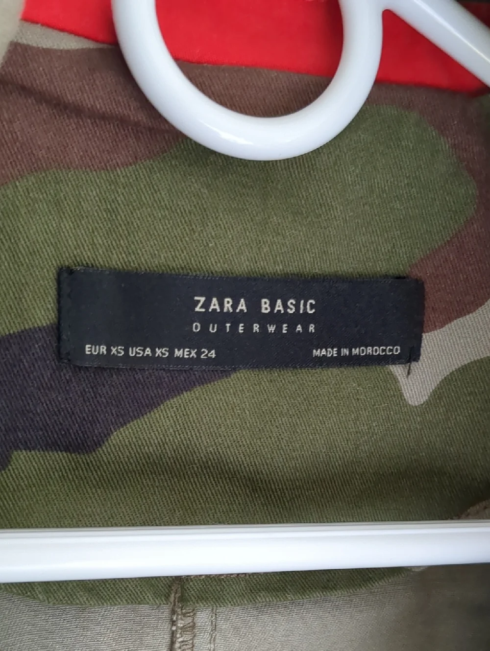 XS Zara Basic Camo Red Stripe Jacket Glitter Pocket Flap Oversized